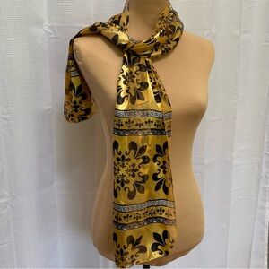 Ladies Polyester Neck Scarf Black & Gold Fleur de Lis Pattern